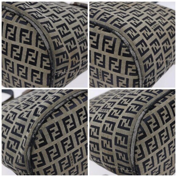 FENDI Zucchino Canvas Mamma Baguette Shoulder Bag Navy Gold Auth 139307 - Picture 14 of 16